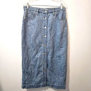 GAP Sz 30 Button down Denim Lite Indigo  Cotton Straight Long Shank Skirt